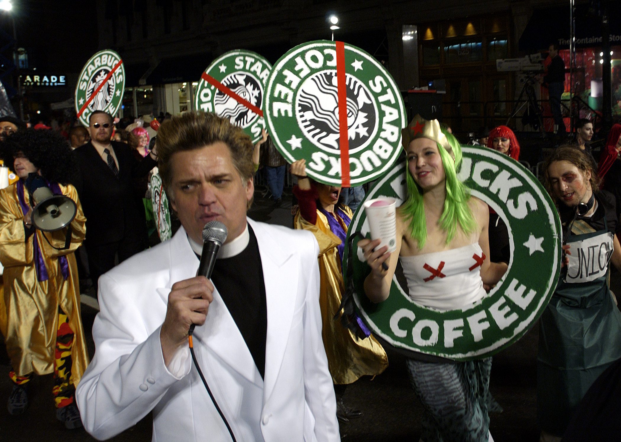 RevBilly and The stop Shopping Choir Starbucks protest