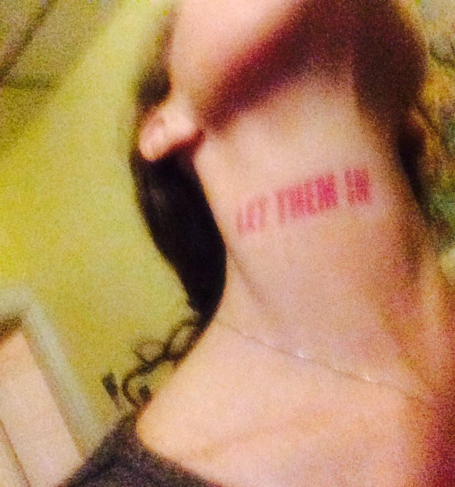 Church of Stop Shopping member neck tattoo: "Let Them In"